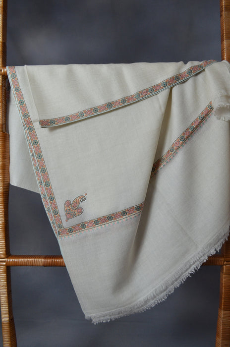 Ivory Border Embroidery Cashmere Pashmina Shawl