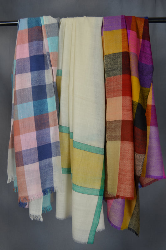 Big Check Multi Color Handwoven Cashmere Pashmina Scarf