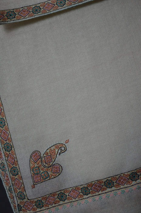 Ivory Border Embroidery Cashmere Pashmina Shawl