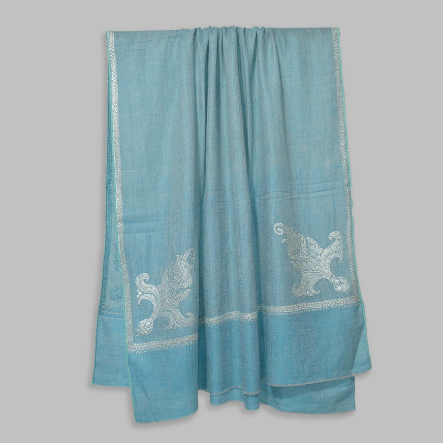 Silver Tilla Hand Embroidery Cashmere pashmina Shawl