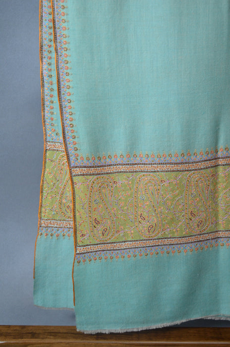 Light Blue Big Border Embroidery Cashmere Pashmina Shawl