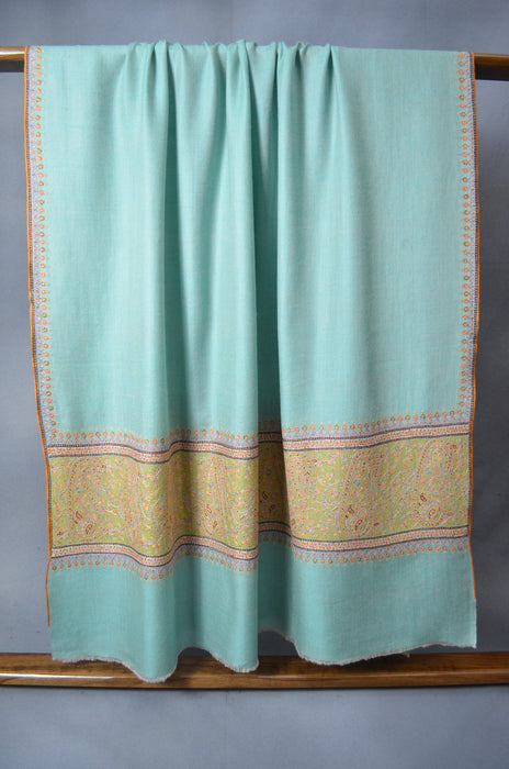 Light Blue Big Border Embroidery Cashmere Pashmina Shawl