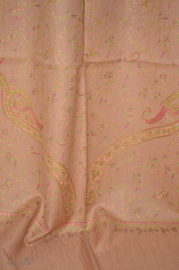 Brown Jali Merino Sozni Hand Embroidery Scarf