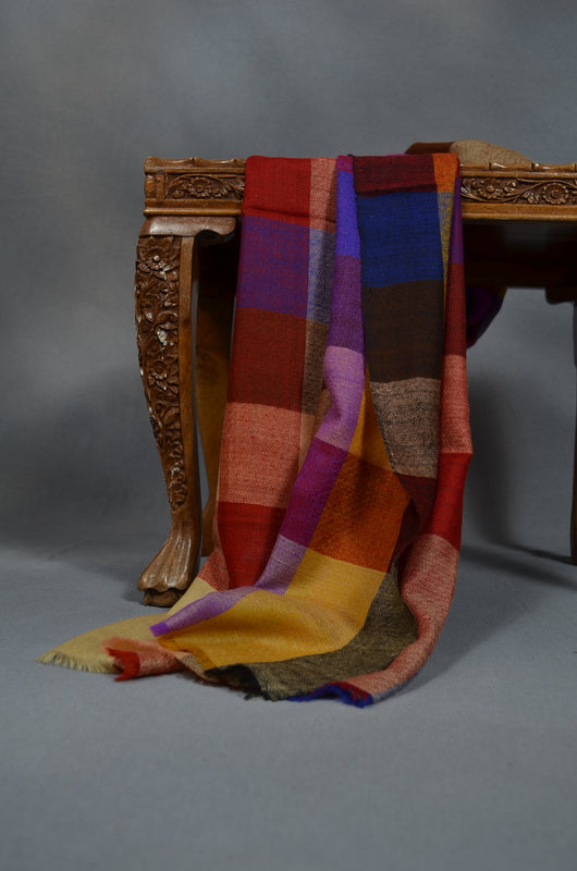 Big Check Multi Color Handwoven Cashmere Pashmina Scarf