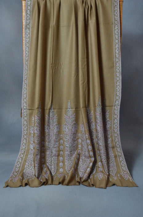 Olive Big Border Embroidery Cashmere Pashmina Shawl