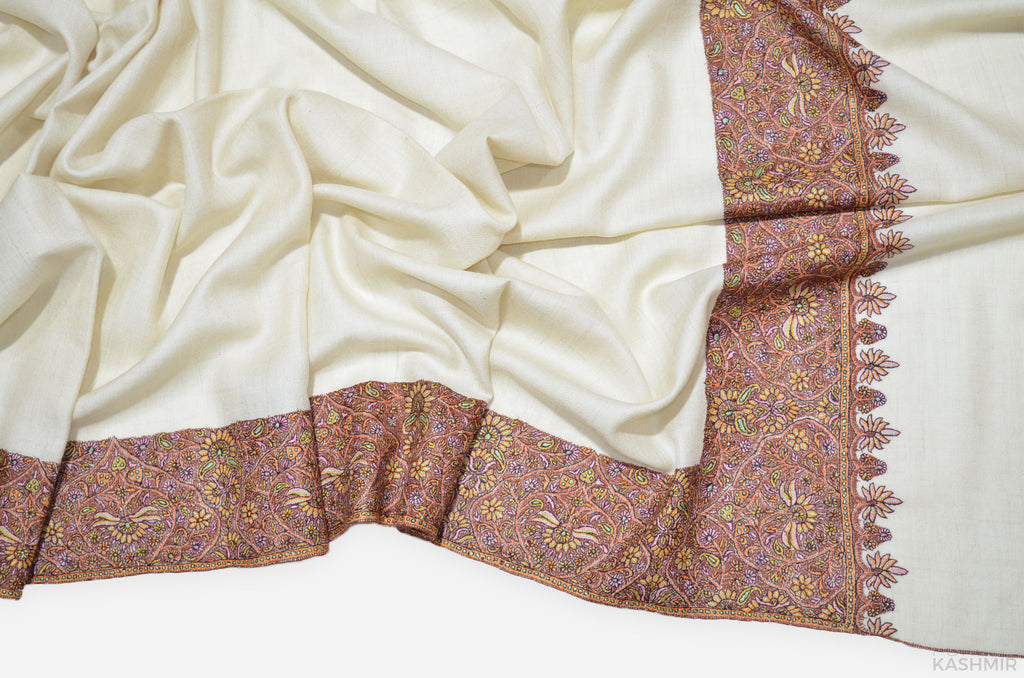 Ivory Cashmere Pashmina Shawl with Intricate Big Border