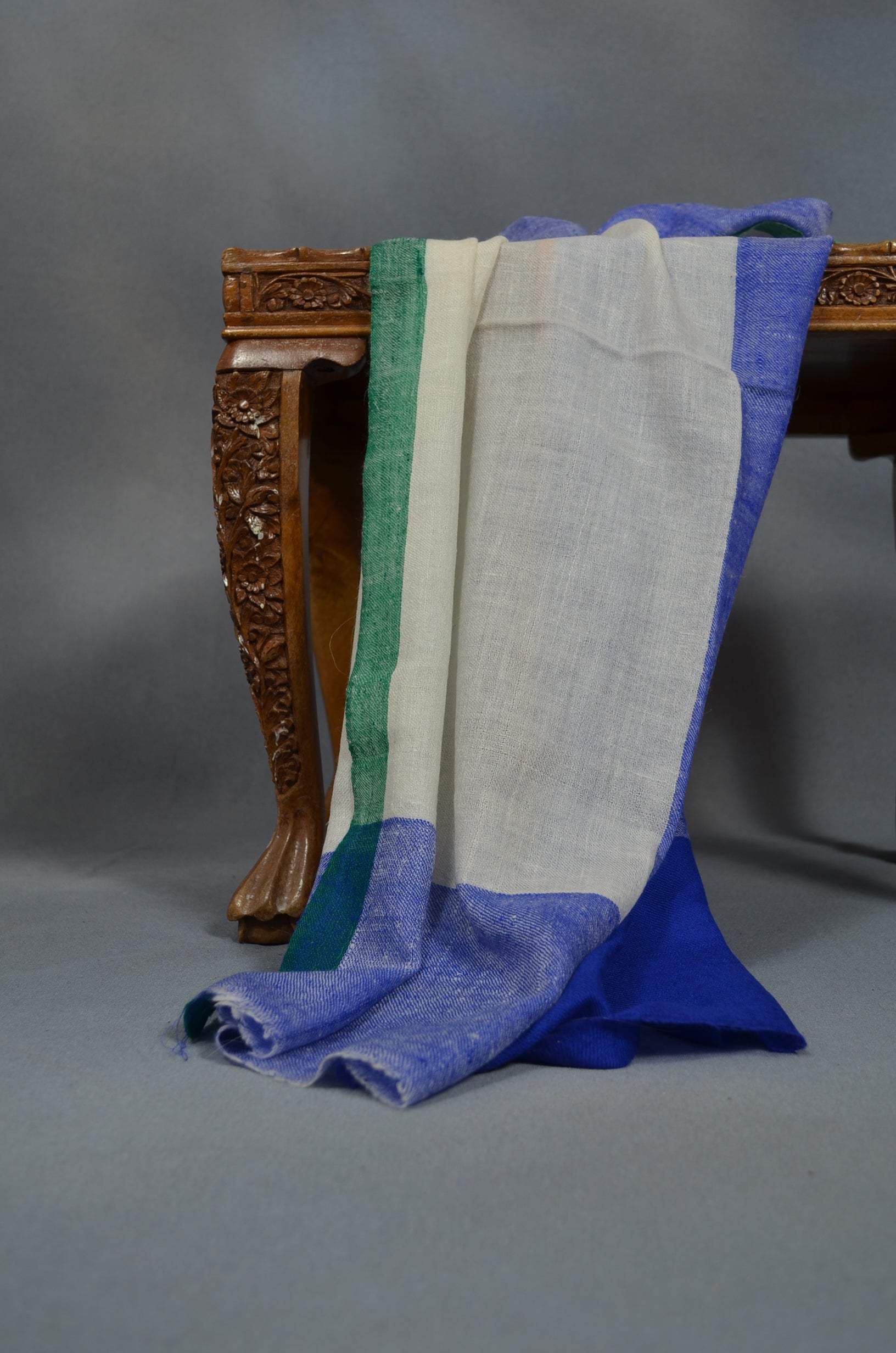 Half Blue Half White Handwoven Cashmere Pashmina Scarf