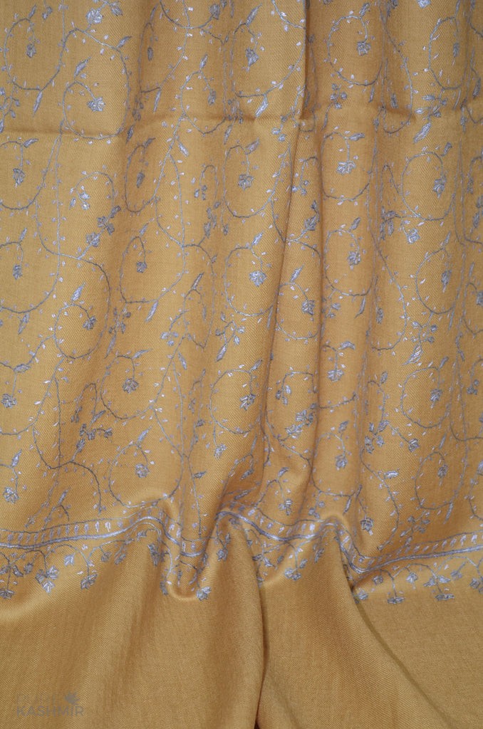 Tan Brown Merino Sozni Hand Embroidery Scarf