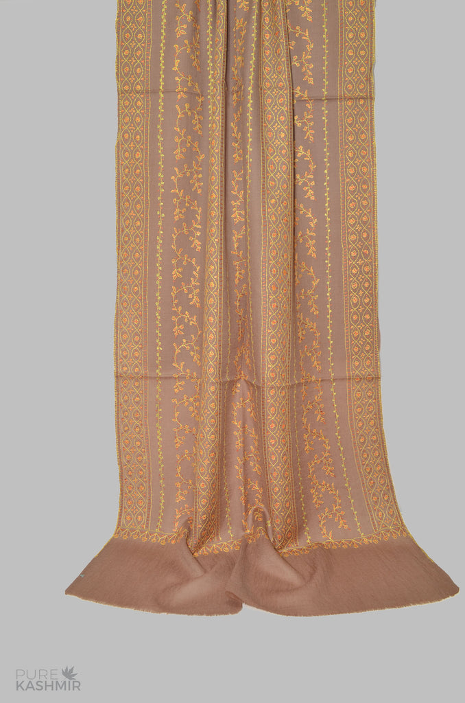 Peanut Brown Merino Sozni Hand Embroidery Scarf