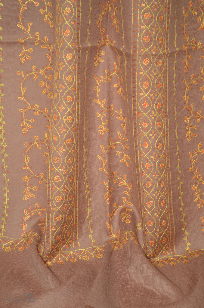 Peanut Brown Merino Sozni Hand Embroidery Scarf