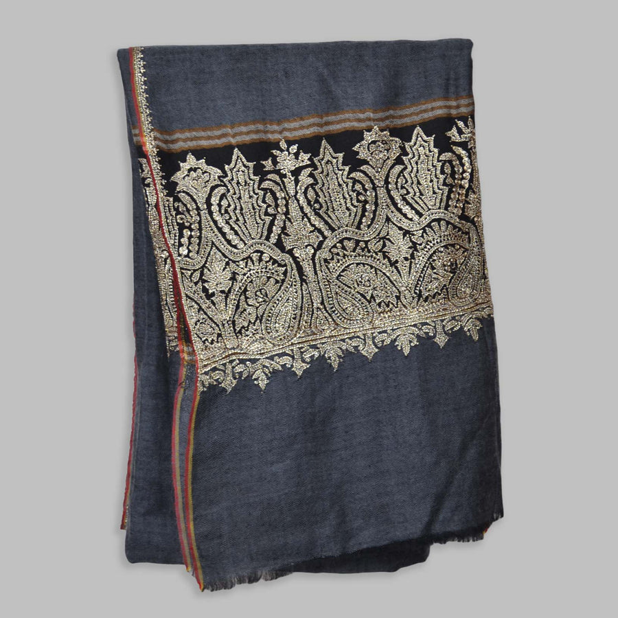Big Border Cashmere Pashmina Tilla Embroidery Shawl