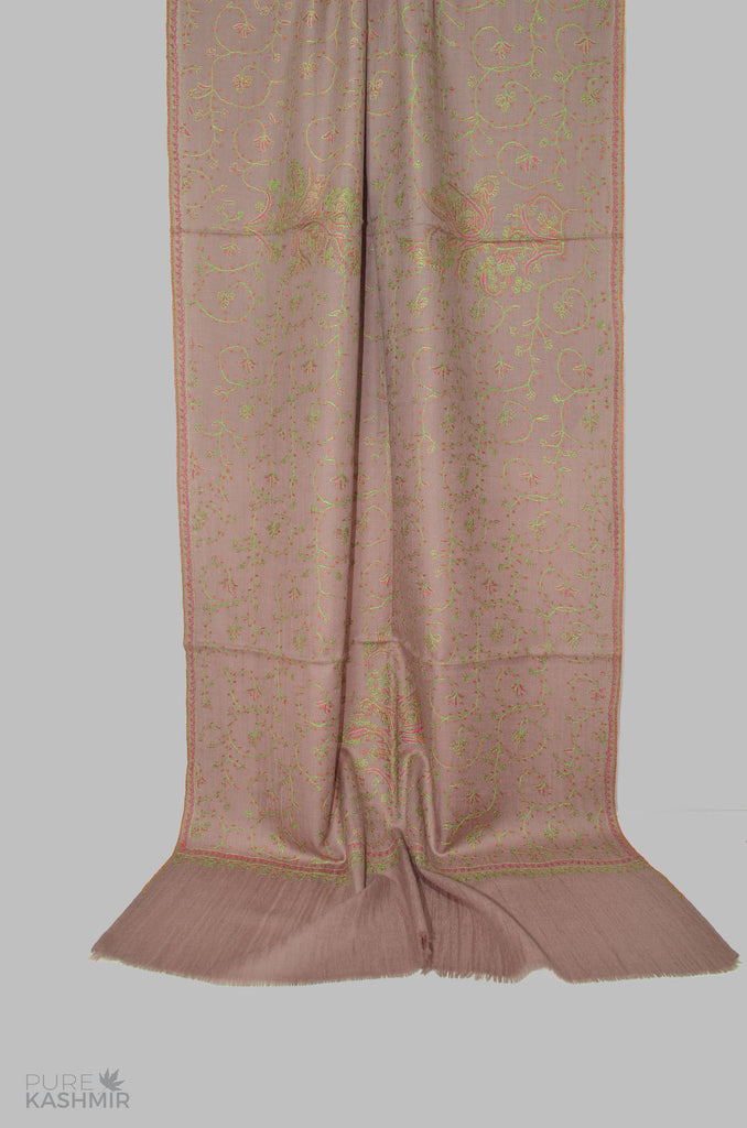 Tortialla Brown Merino Sozni Hand Embroidery Scarf