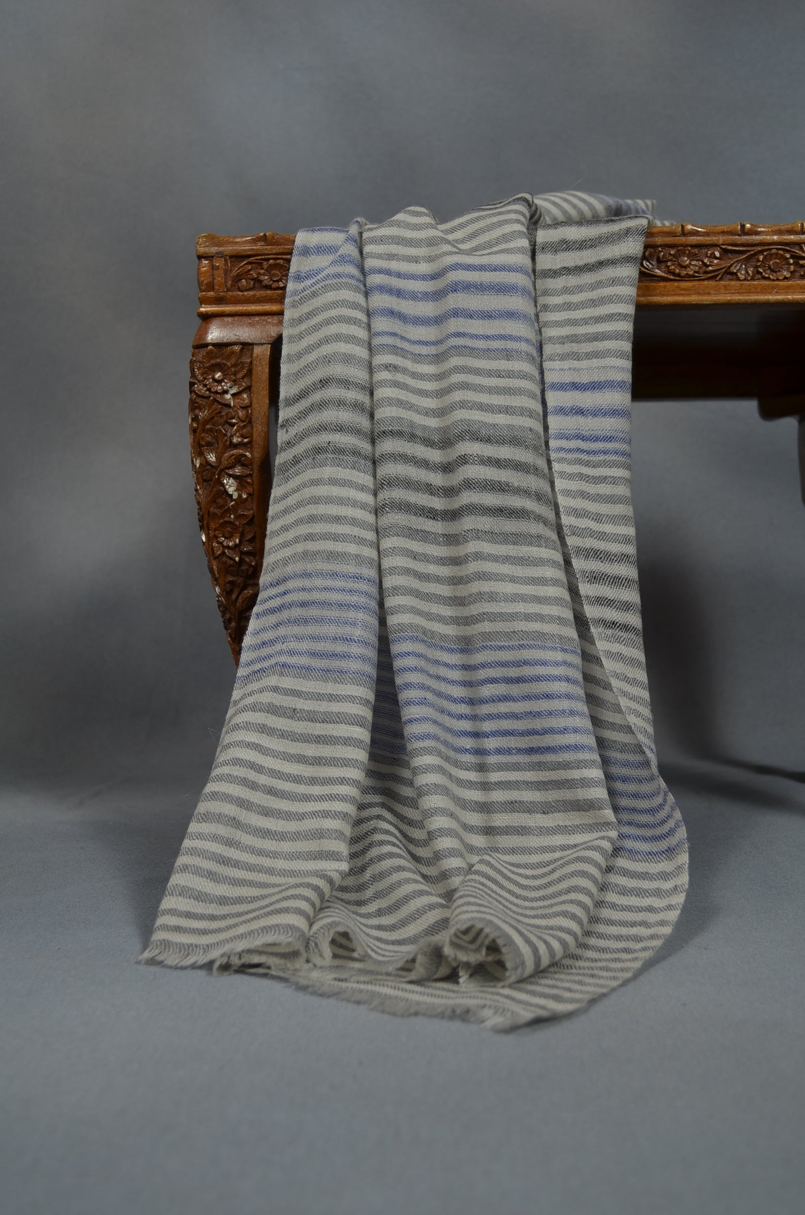 Blue & Black Handwoven Cashmere Pashmina Scarf
