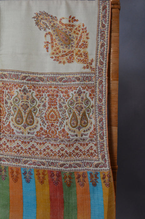 Ivory Big Border Embroidery Cashmere Pashmina Shawl
