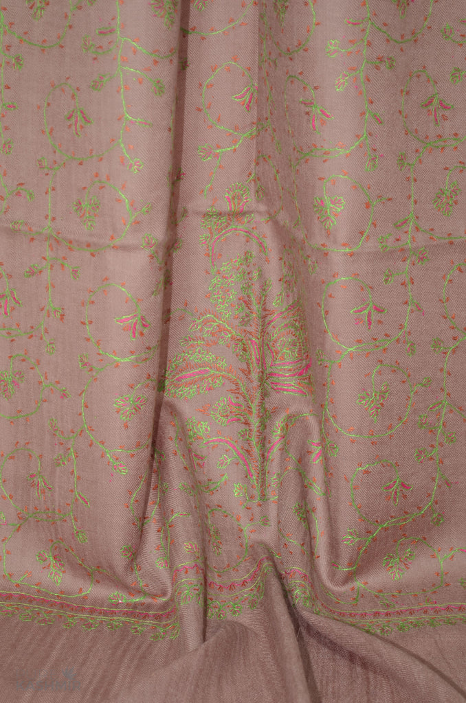 Tortialla Brown Merino Sozni Hand Embroidery Scarf