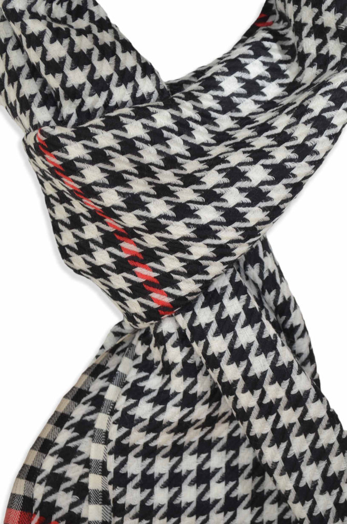 Black And White Knit Weave Merino Scarf