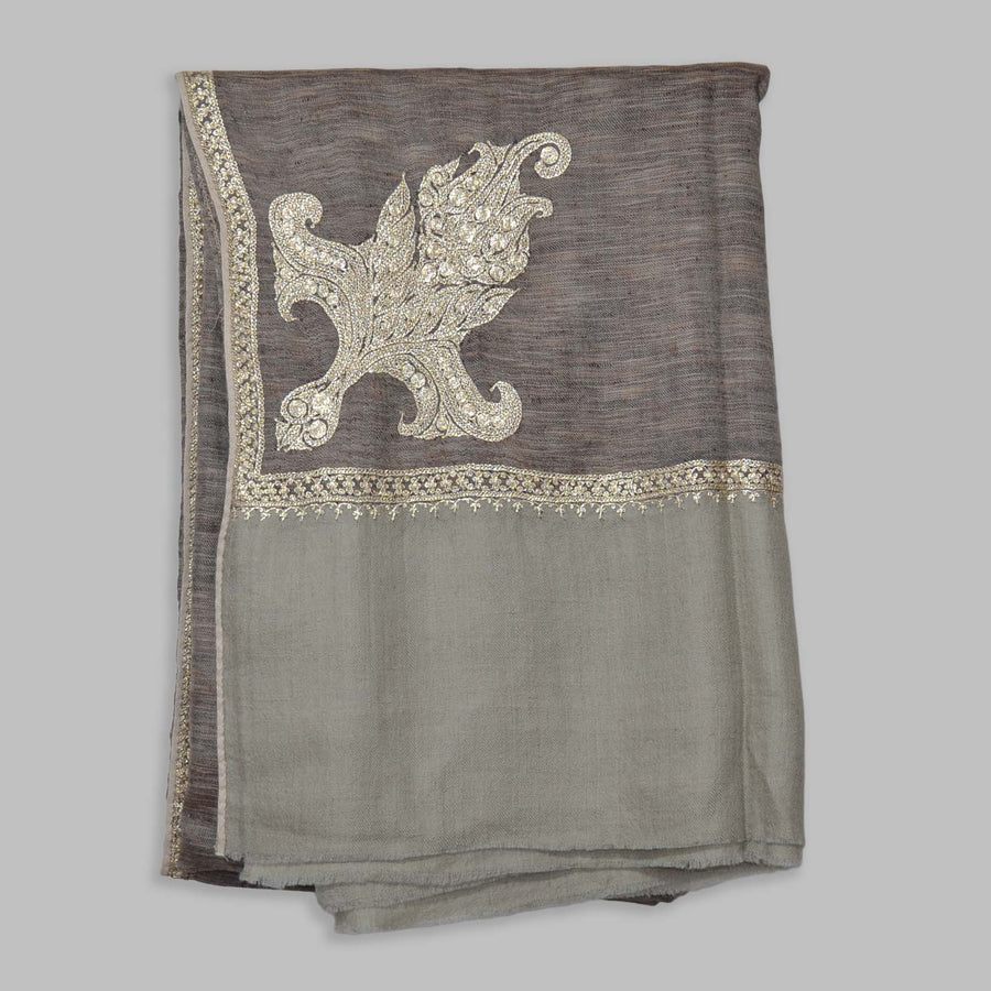 Dual Shade Cashmere Pashmina Tilla Embroidery Shawl