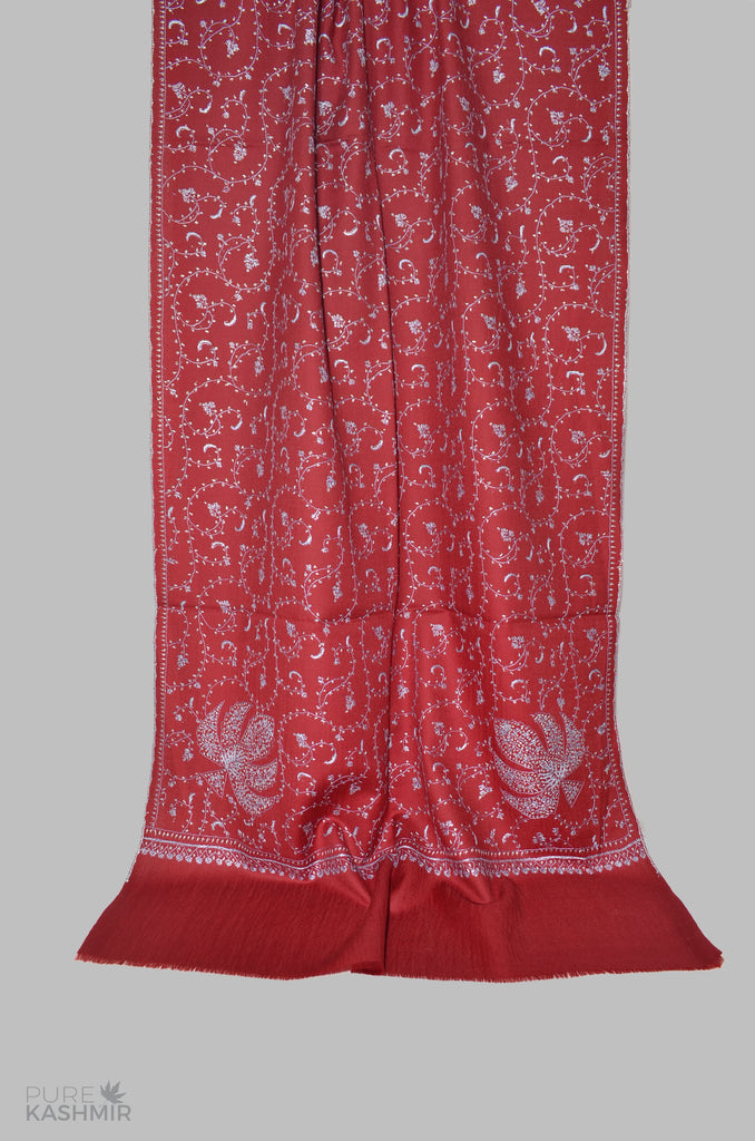 Maroon Merino Sozni Hand Embroidery Scarf