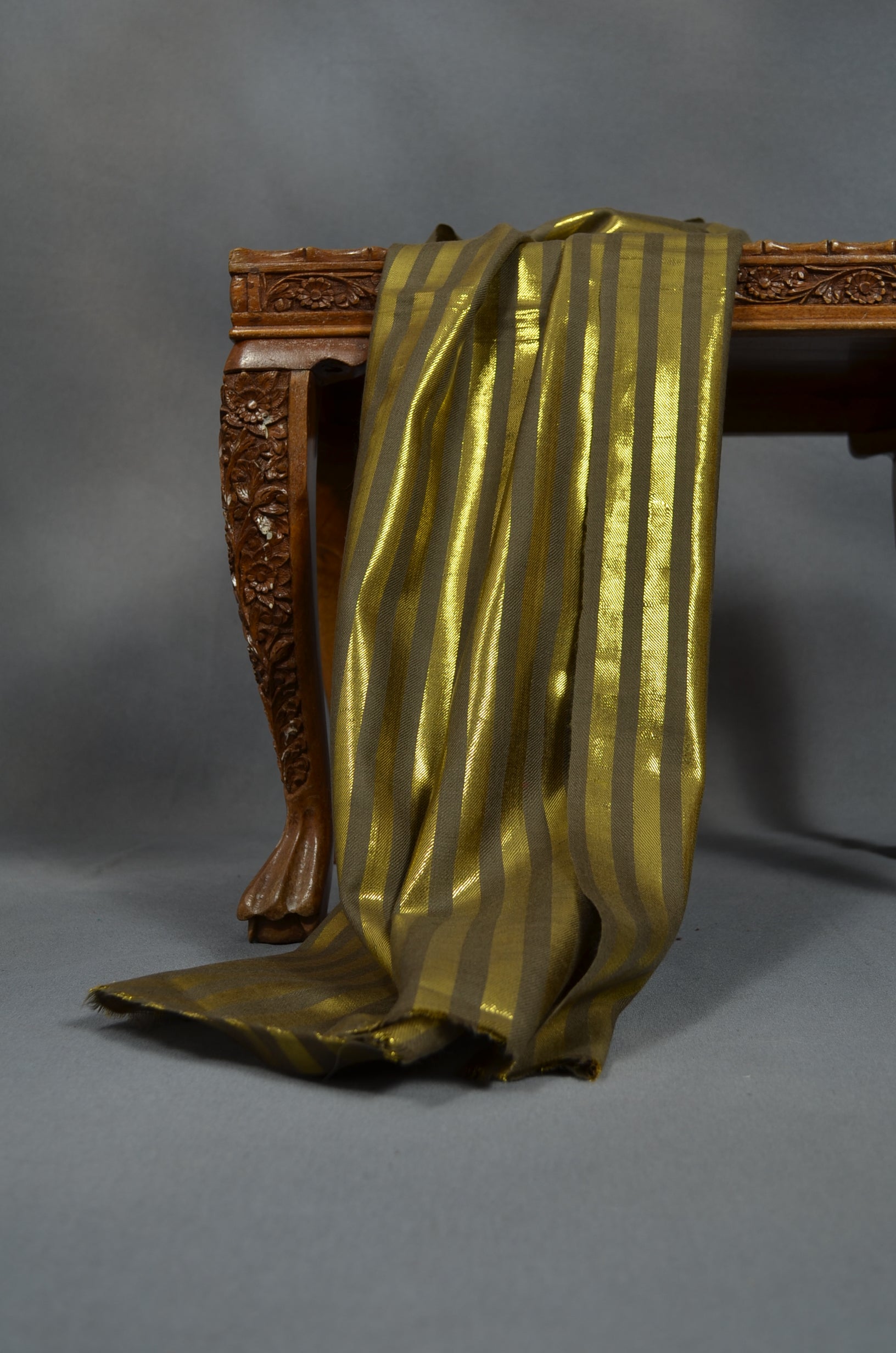 Golden Metallic Striped Handwoven Cashmere Pashmina Scarf