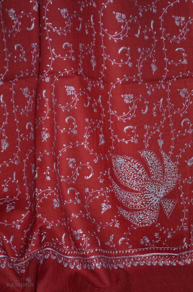 Maroon Merino Sozni Hand Embroidery Scarf