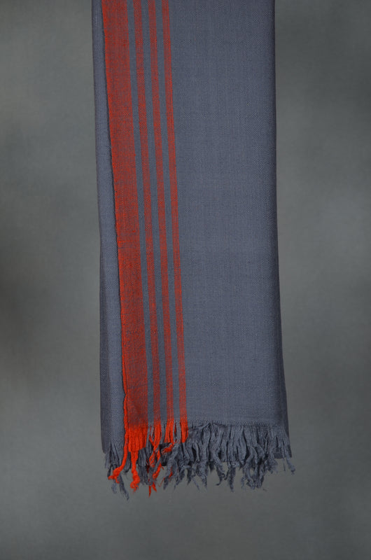 Grey & Red Striped Handwoven Cashmere Pashmina Shawl
