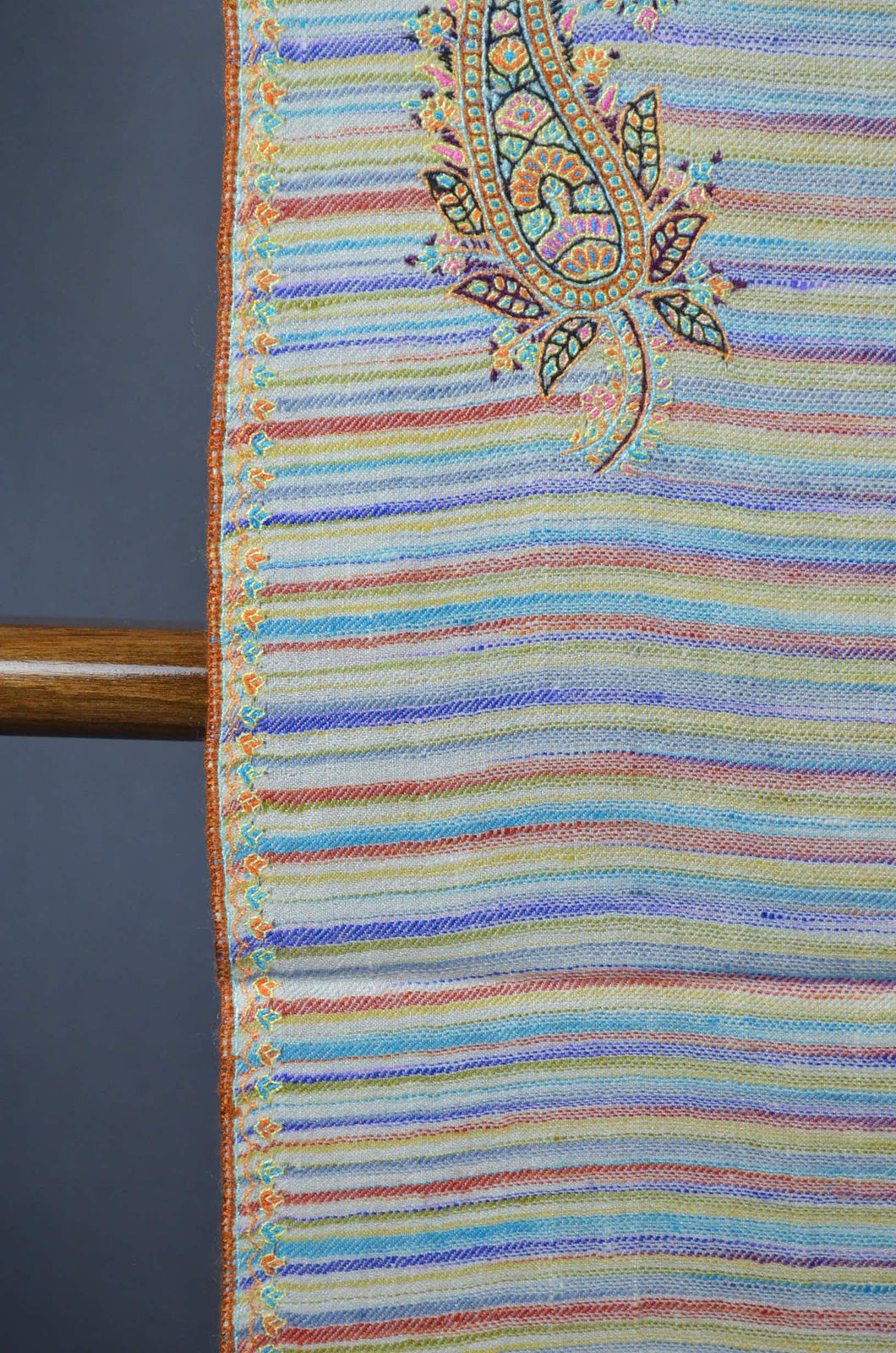 Striped Base Buteh-dar Embroidery Pashmina Cashmere Shawl