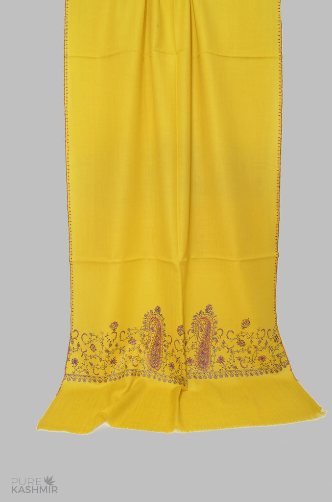 Mustard Merino Sozni Hand Embroidery Scarf