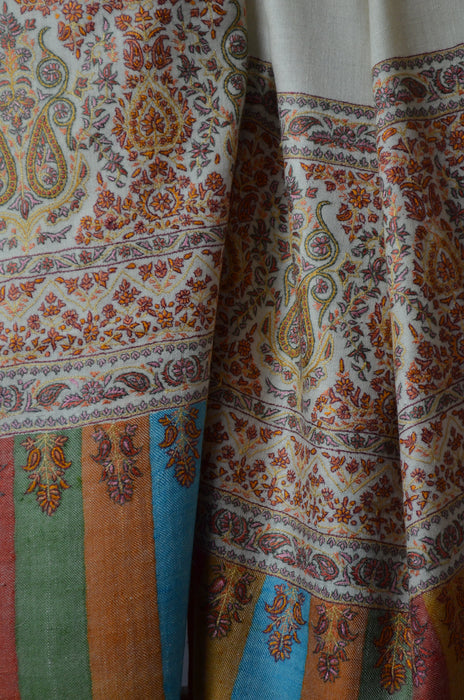Ivory Big Border Embroidery Cashmere Pashmina Shawl