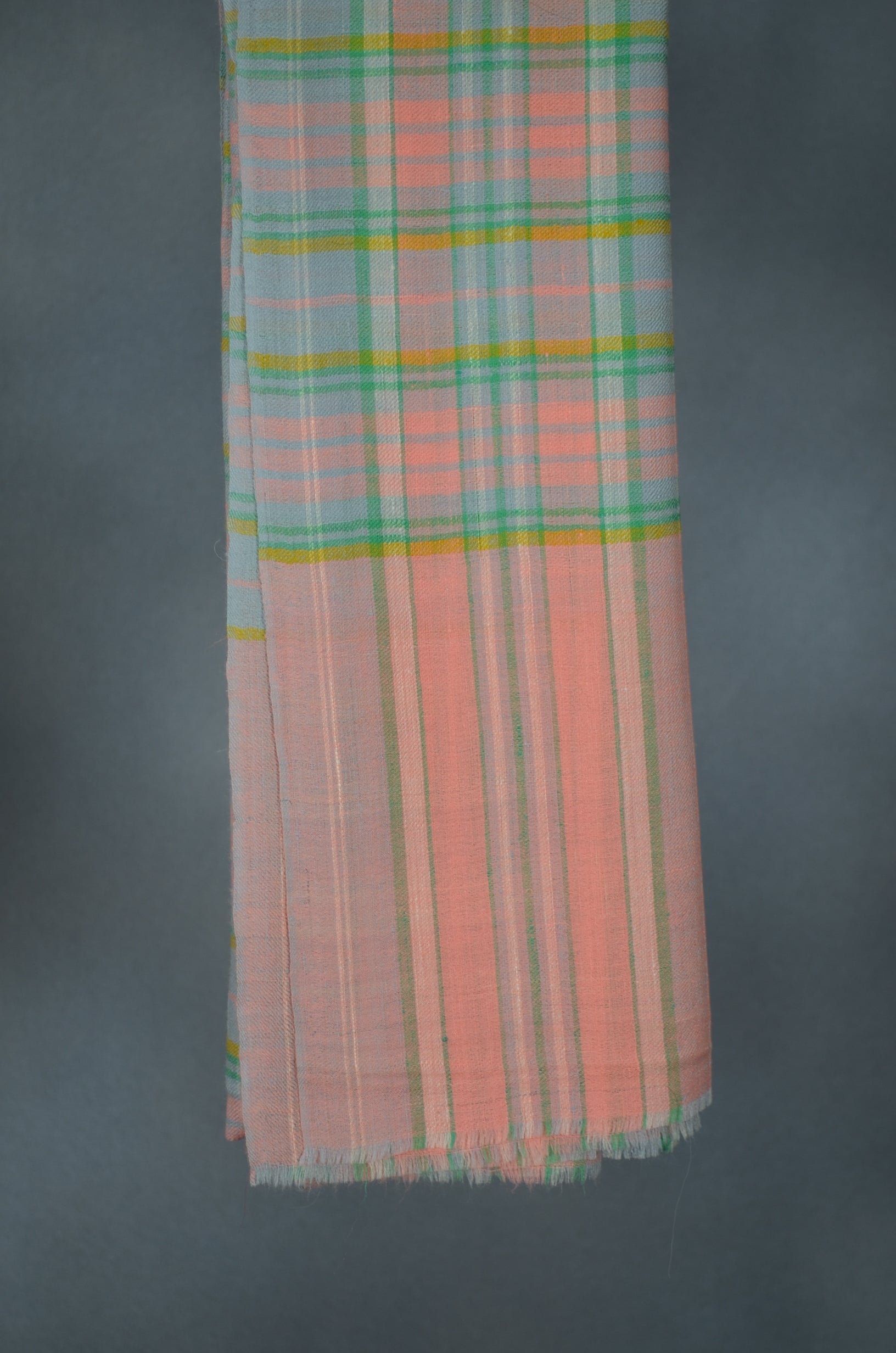 Pink and Green Handwoven Cashmere Pashmina Shawl