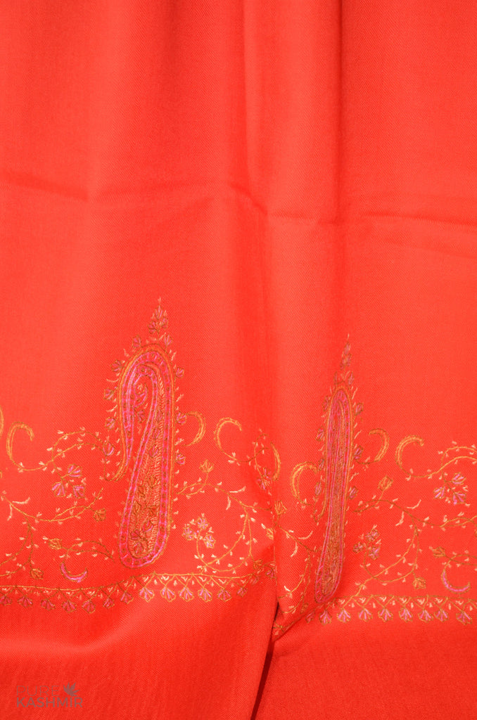 Red Merino Sozni Hand Embroidery Scarf