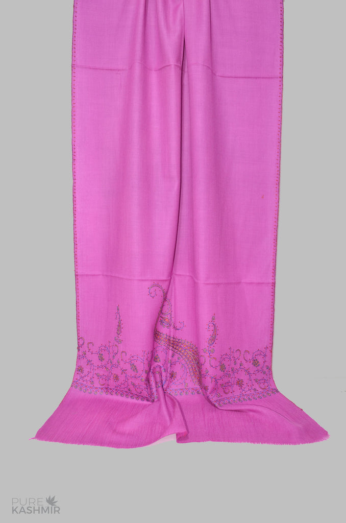 Fuchsia Merino Sozni Hand Embroidery Scarf