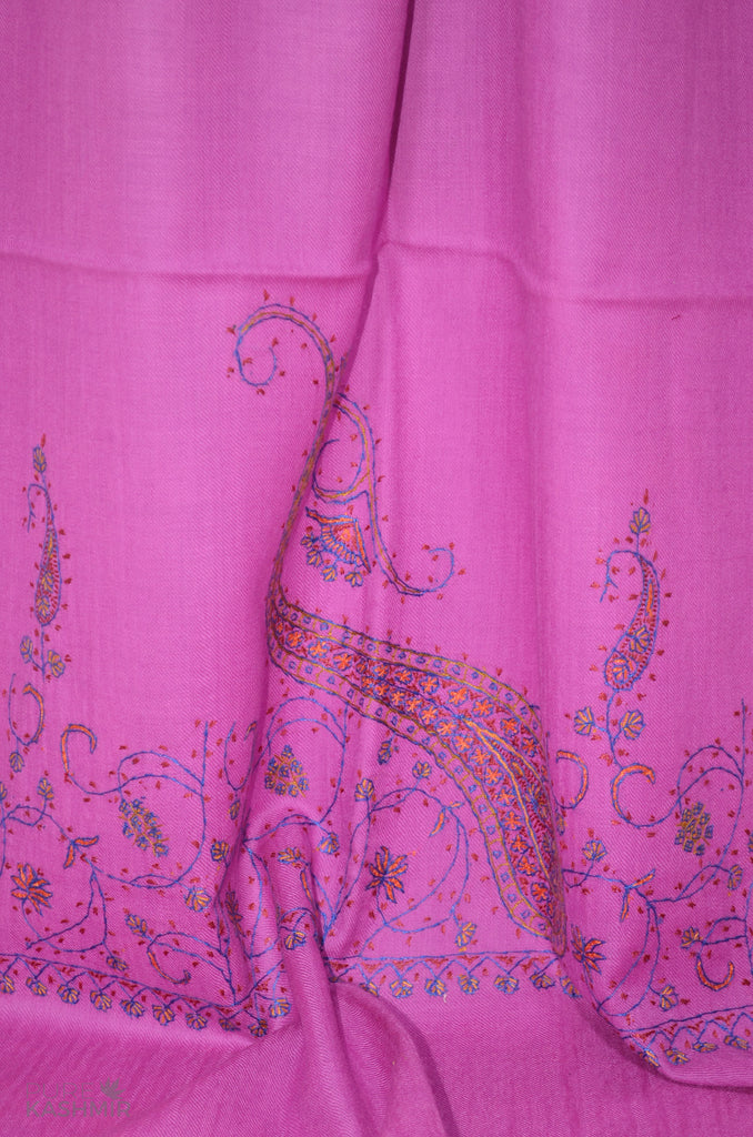 Fuchsia Merino Sozni Hand Embroidery Scarf