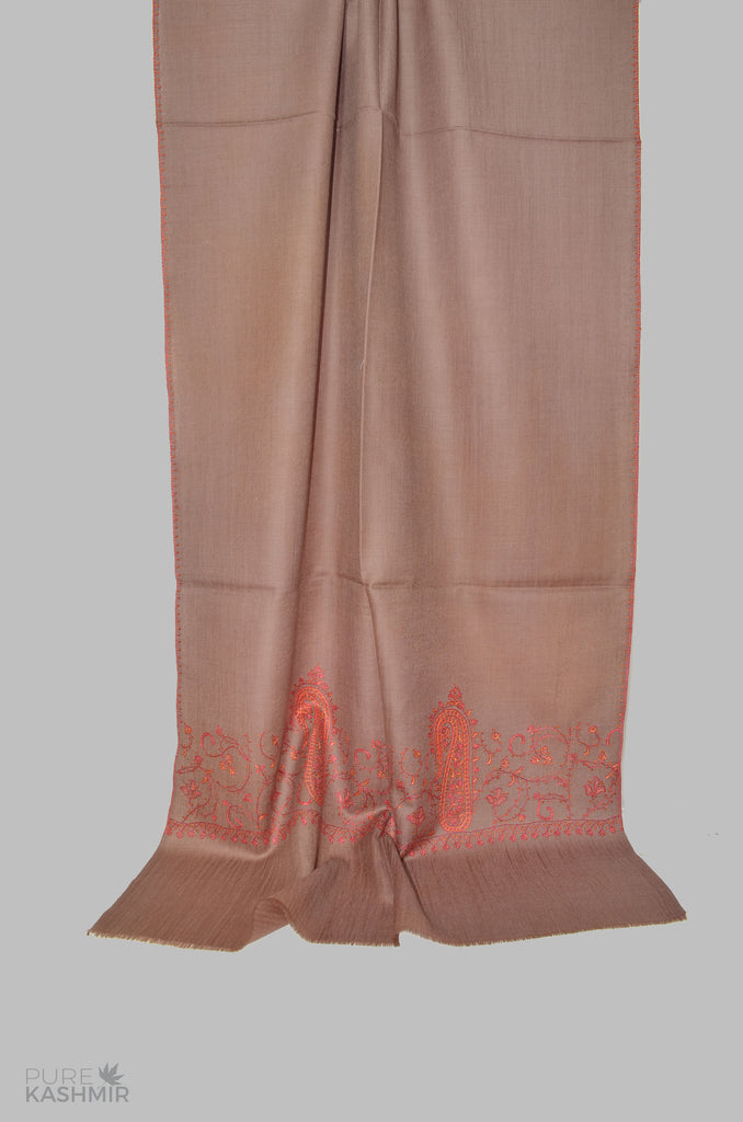 Brown Merino Sozni Hand Embroidery Scarf