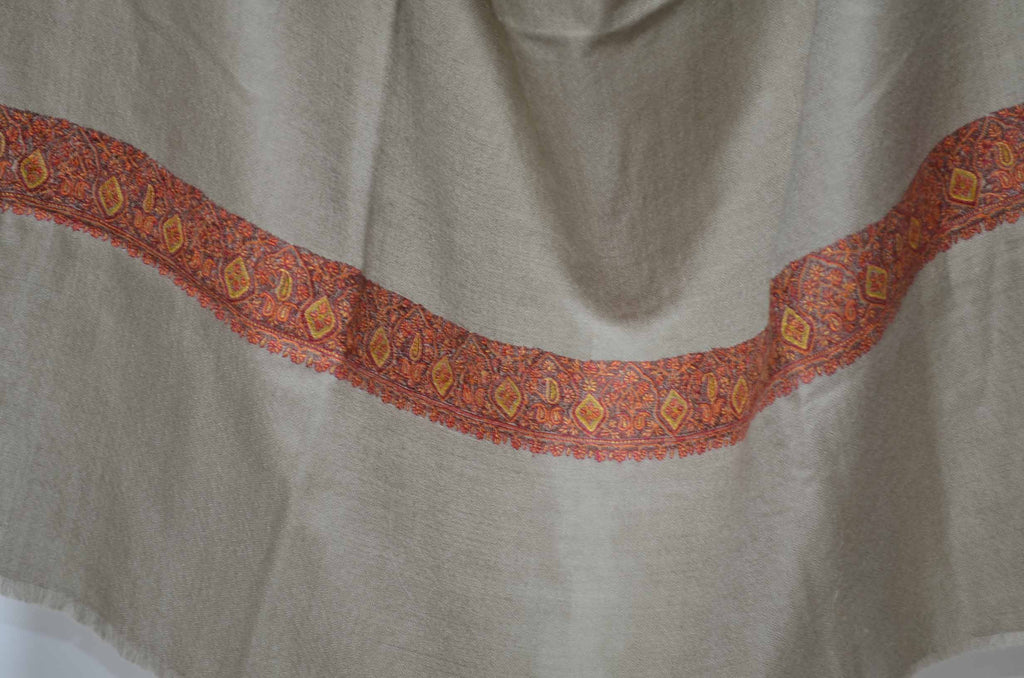 Un-Dyed Natural Cashmere Pashmina Shawl with Stunningly Pretty Border