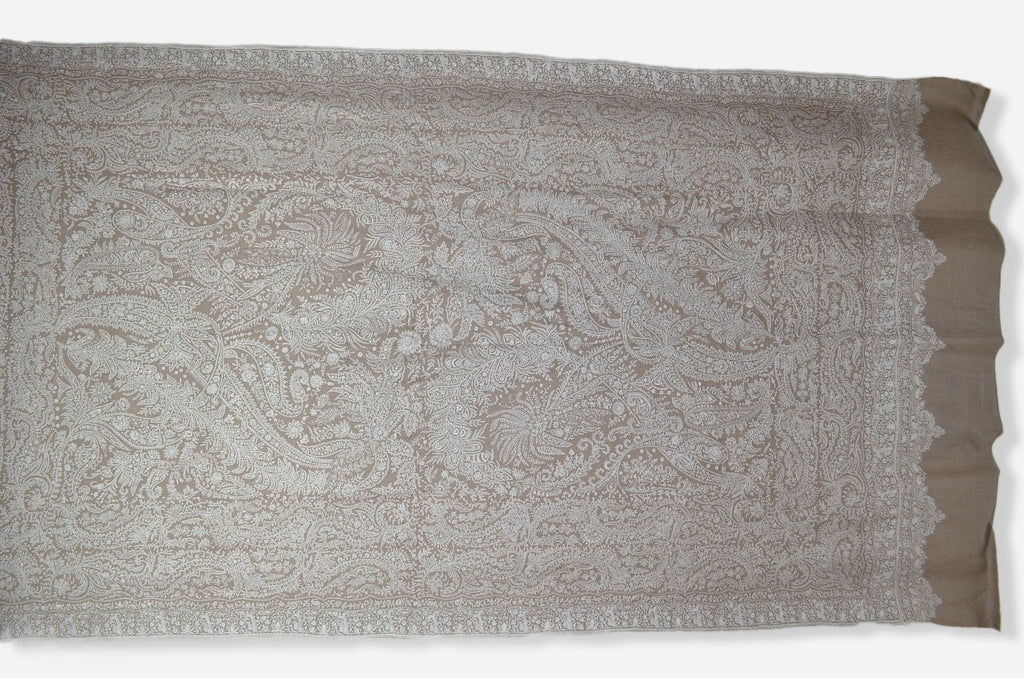Oversized Natural 3 Yard Pashmina Jamawar Shawl