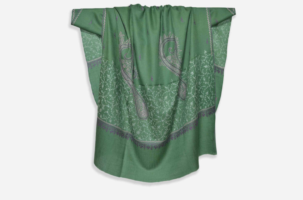 Green Cashmere Pashmina Shawl with Stunningly Pretty Border