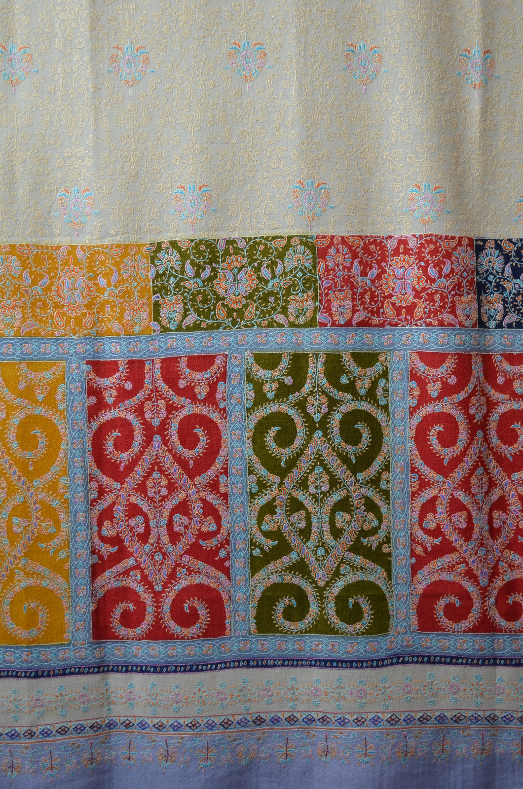 Ivory Embroidery Pashmina Jamawar Shawl