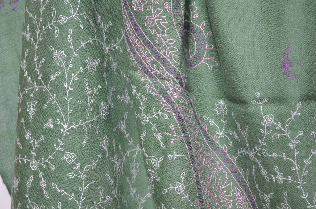 Green Cashmere Pashmina Shawl with Stunningly Pretty Border