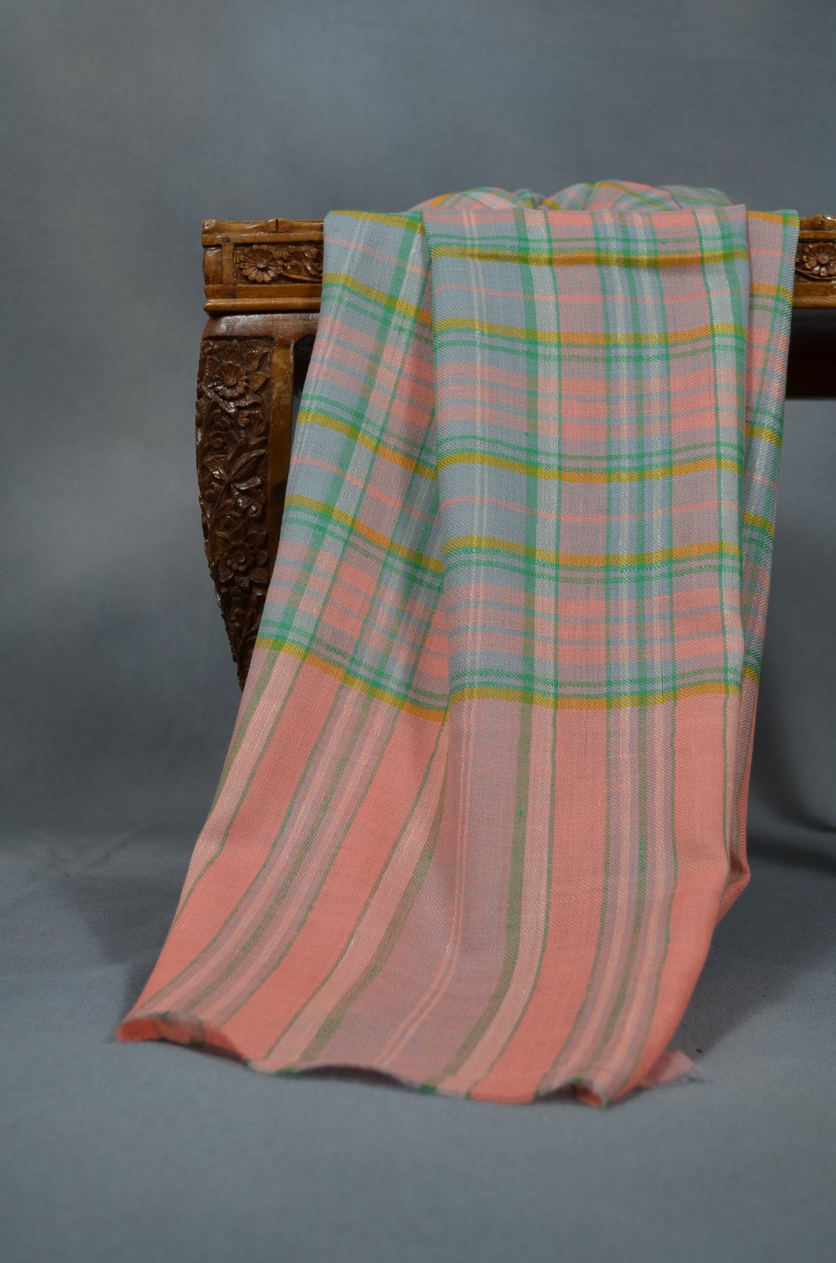 Pink and Green Handwoven Cashmere Pashmina Shawl