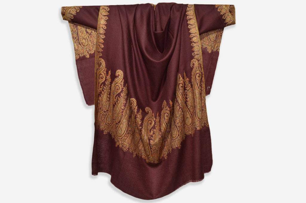 Maroon Cashmere Pashmina Shawl with Stunningly Pretty Border
