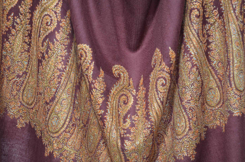Maroon Cashmere Pashmina Shawl with Stunningly Pretty Border