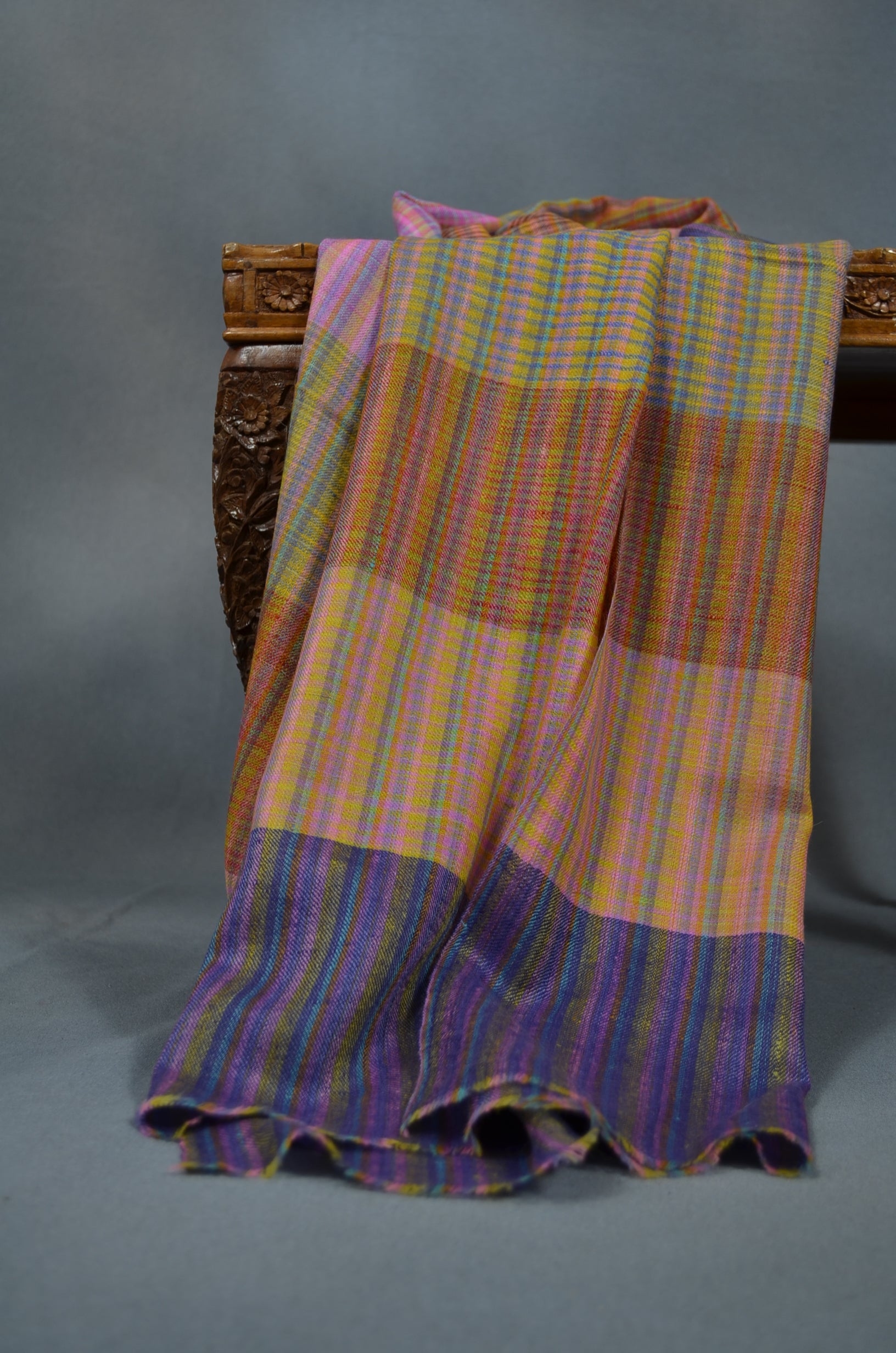 Multi Color Khadi Pattern Handwoven Cashmere Pashmina Shawl