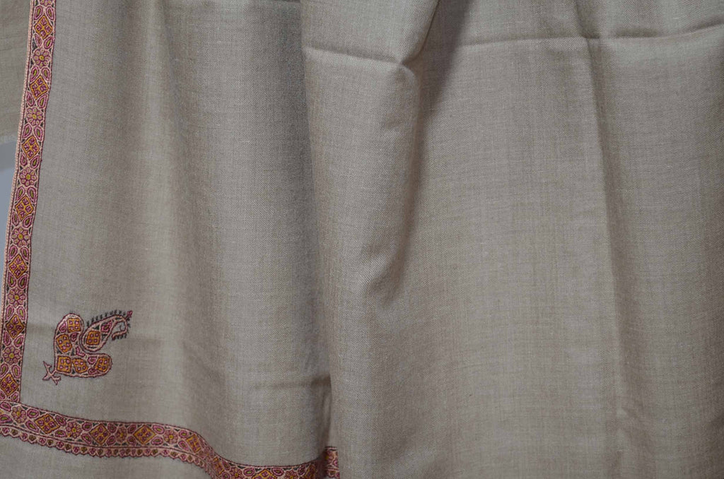 Un-Dyed Natural Cashmere Pashmina Shawl with Stunningly Pretty Border