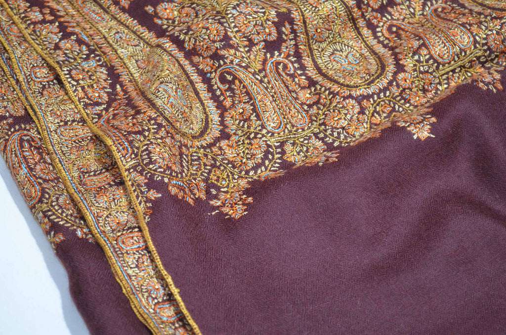 Maroon Cashmere Pashmina Shawl with Stunningly Pretty Border