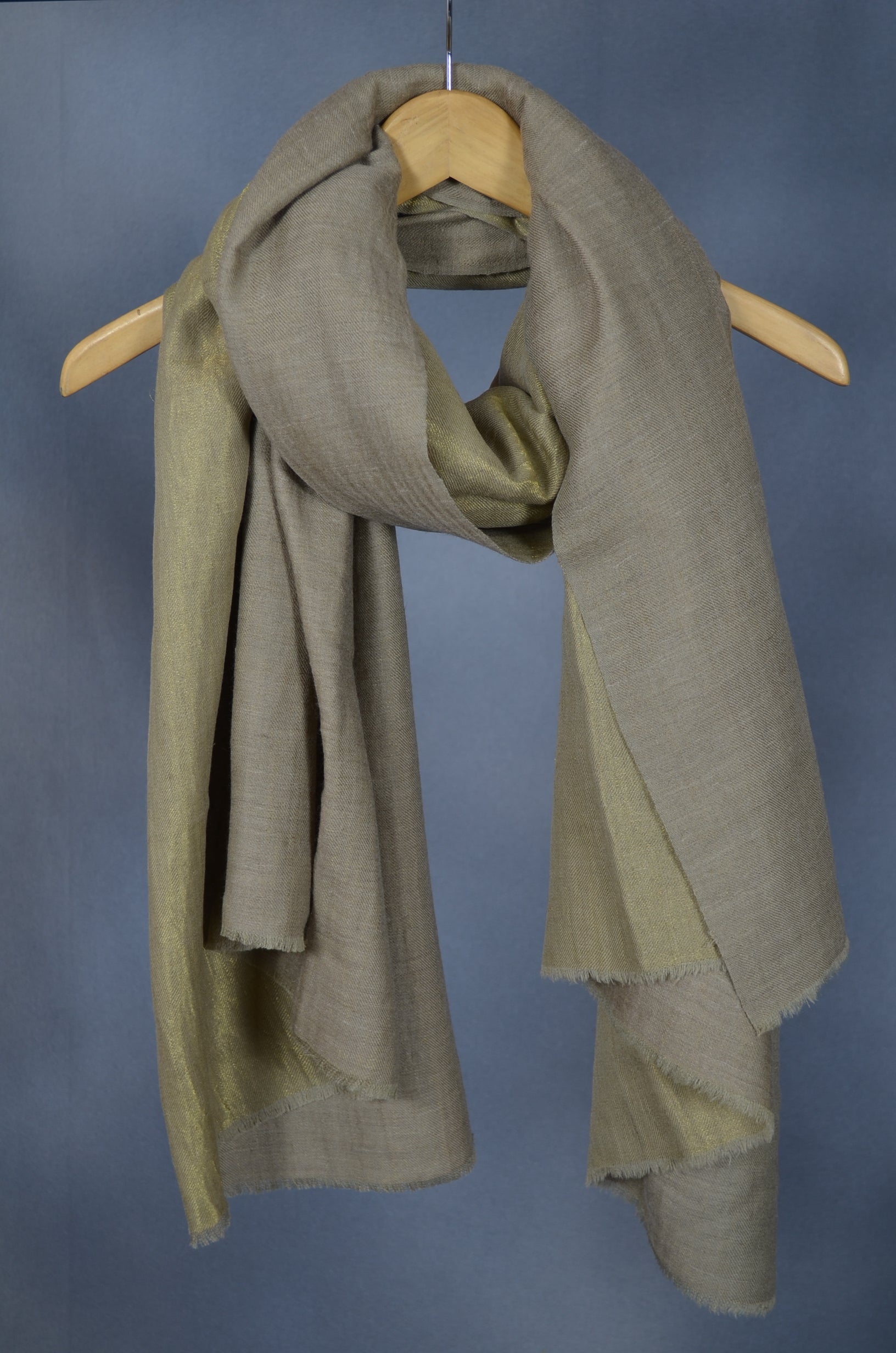Reversible Natural and Metallic Golden Handwoven Cashmere Pashmina Shawl