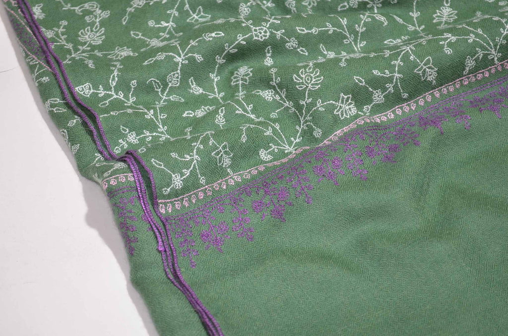 Green Cashmere Pashmina Shawl with Stunningly Pretty Border