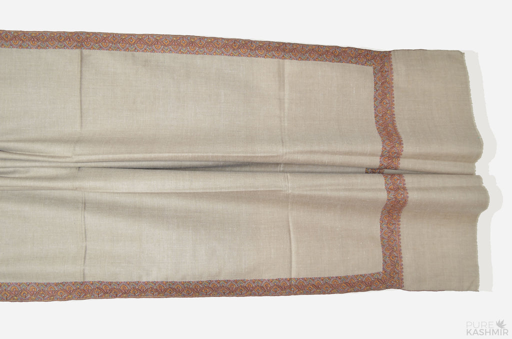 Un-dyed Natural Brown Pashmina Shawl with Beautifully Crafted Border
