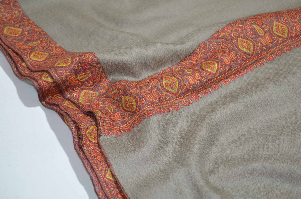 Un-Dyed Natural Cashmere Pashmina Shawl with Stunningly Pretty Border