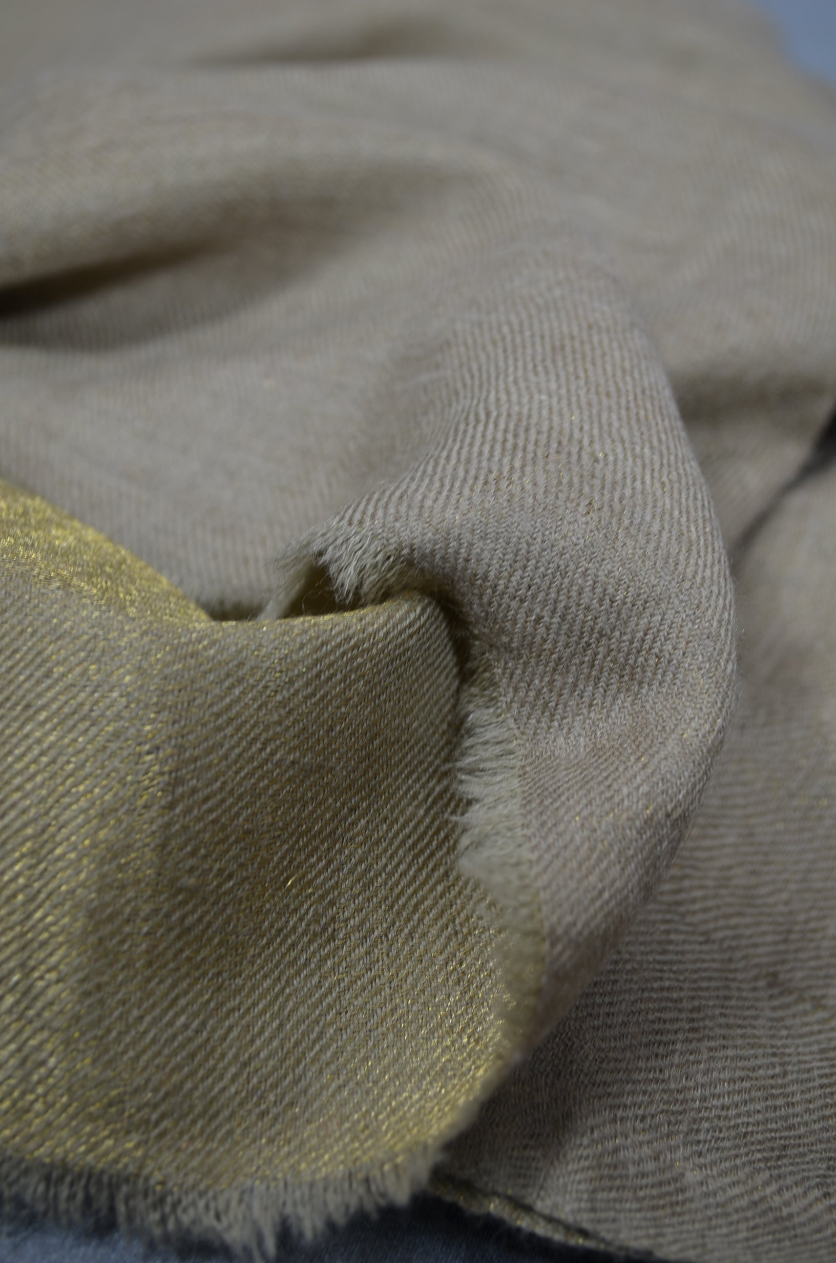 Reversible Natural and Metallic Golden Handwoven Cashmere Pashmina Shawl