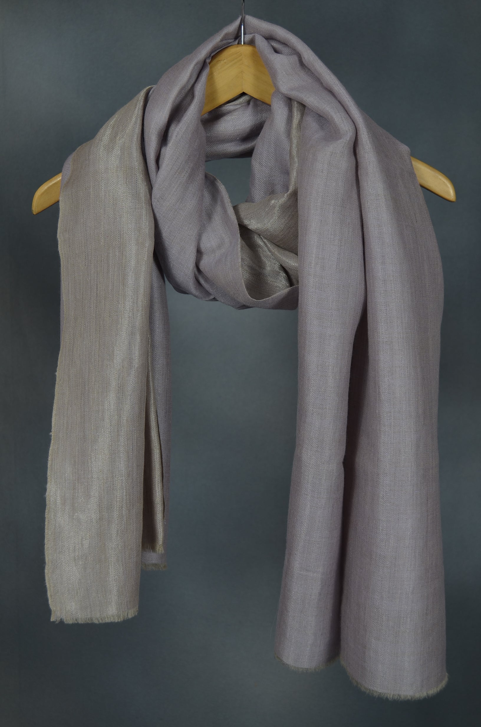 Reversible Lavender and Metallic Silver Handwoven Cashmere Pashmina Shawl